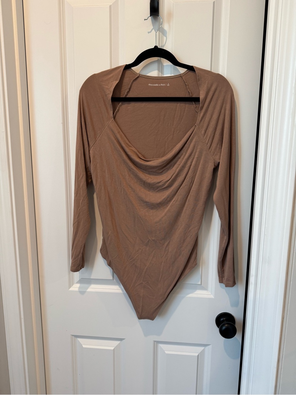 Abercrombie & Fitch Brown Long-Sleeve Draped Bodysuit